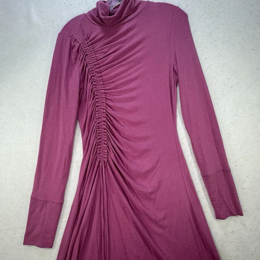 Anthropologie‎ Daily Practice Ruched Cowl Neck Cozy Midi Dress Pink sz M - Picture 10 of 13